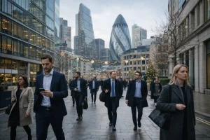 People walking along the high street on New Year’s Eve
