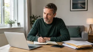 Claimant carefully reviewing their own Universal Credit enhanced review information