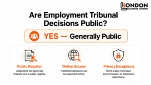Infographic explaining that Employment Tribunal decisions are generally public