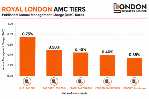 Royal London management charge discounts based on pension value.
