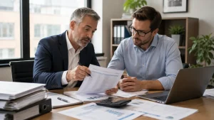 UK business owner and tax adviser reviewing the income tax implications of an overdrawn director’s loan