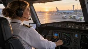 Airline pilot cockpit